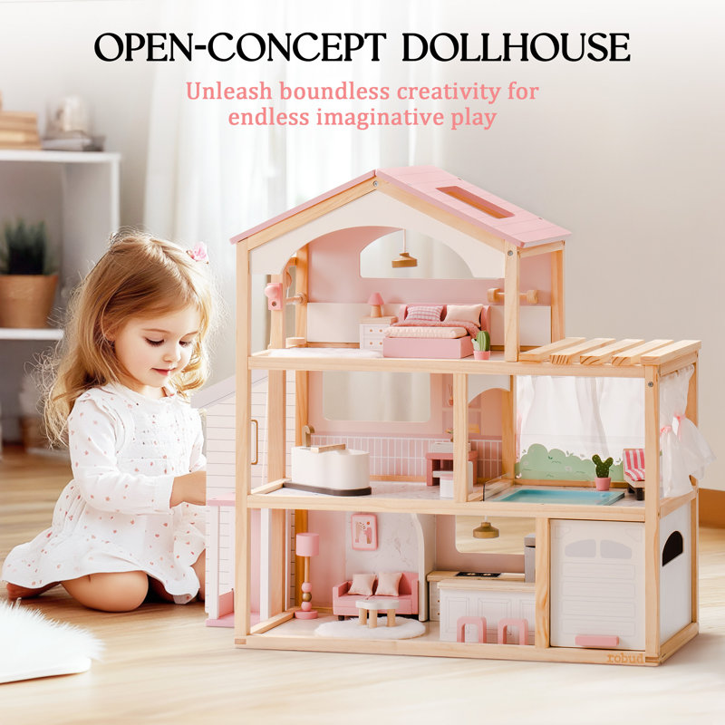 Wooden dollhouse with garage hot sale